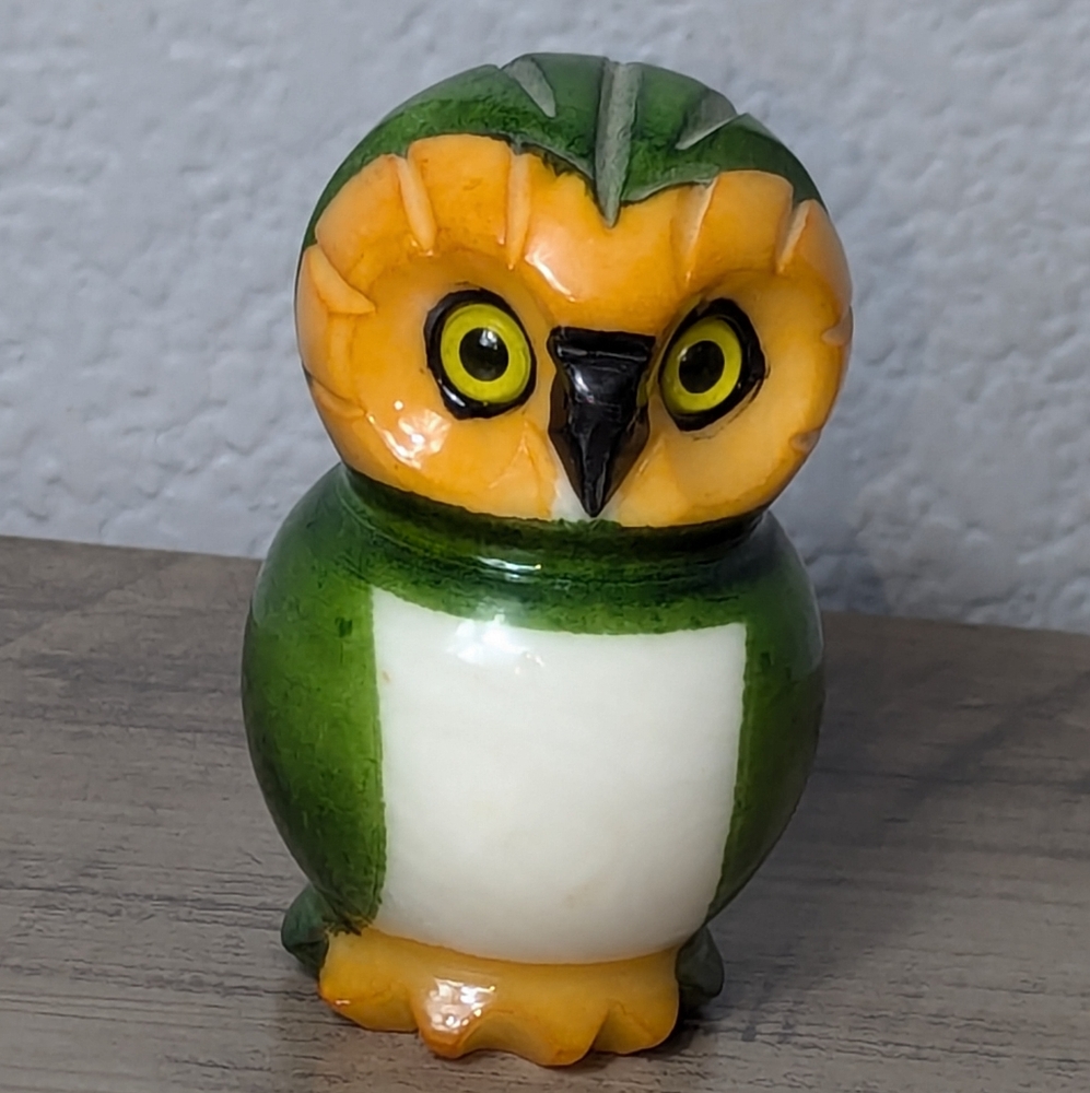 Genuine Alabaster Heavy Paperweight Owl By Ducceschi. Rare!